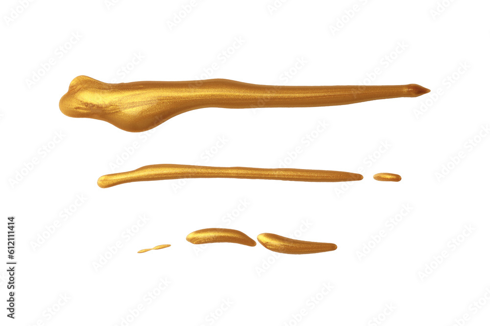 Gold glitter ink color smear brush stroke stain line blot on white background. Gold glitter ink color smear brush stroke stain line blot on white background.