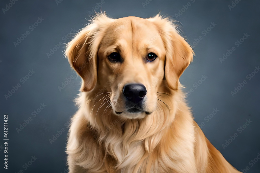 Golden Retriever dog on gray background