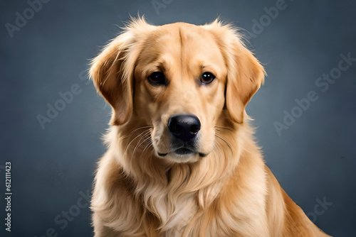 Golden Retriever dog on gray background
