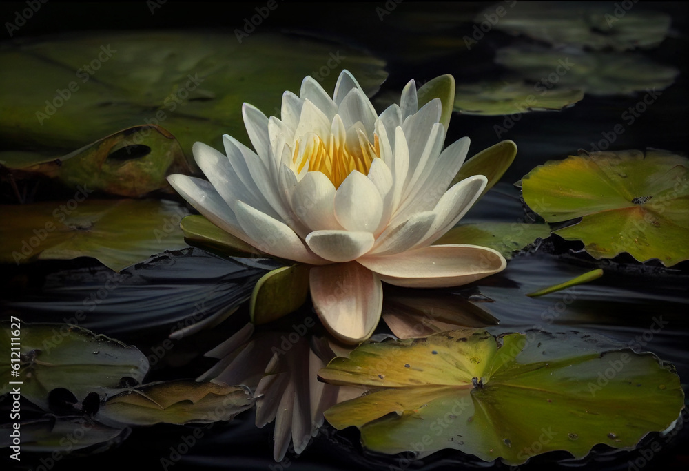White lily in the river. AI Generated