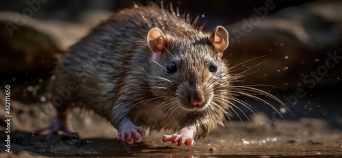 Rat. Dirty Rat on Dark Background. Domestic Dumbo Rat Pet Portrait. Made With Generative AI.