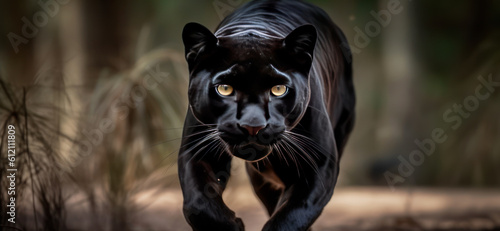 Black Panther. Elegant Black Panther in the Jungle. Ai Generated Art. © John Martin