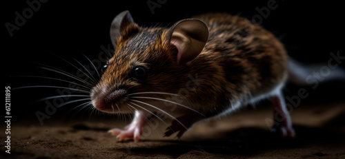 Rat. Dirty Rat on Dark Background. Domestic Dumbo Rat Pet Portrait. Made With Generative AI.