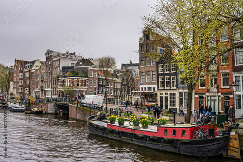 The river and the city in Amsterdam  Netherlands