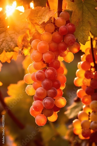Pinot Noir grapes in vineyards. Generative AI