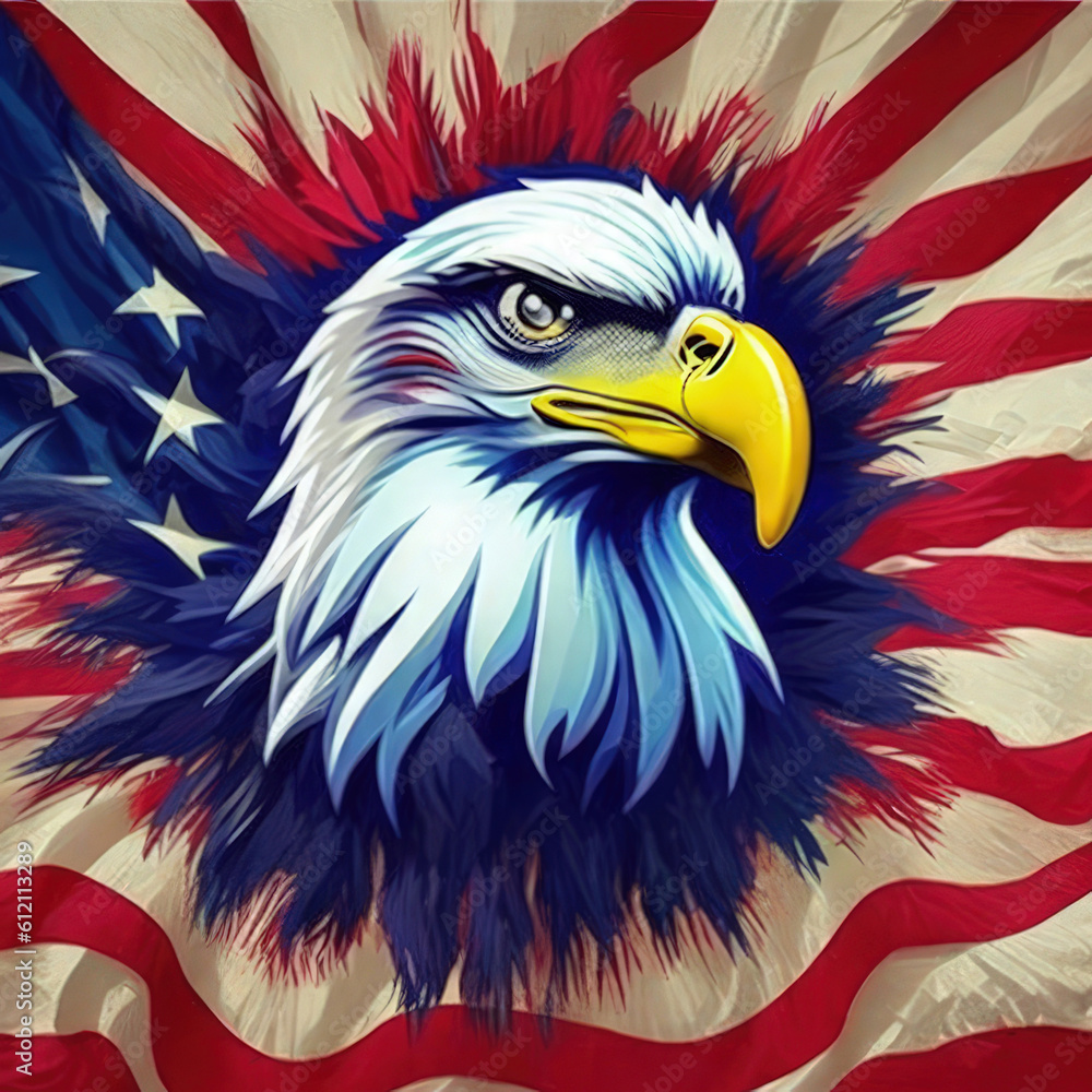 Obraz premium July 4th theme, US flag with eagle. Generative AI
