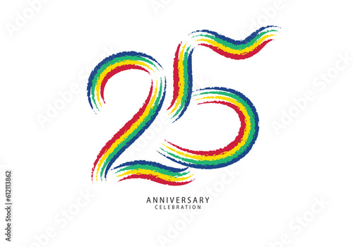 25 years anniversary celebration logotype colorful line vector, 25th birthday logo, 25 number design, anniversary template, anniversary vector design elements for invitation card, poster, flyer. photo