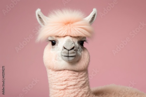 quirky alpaca with a bold pink mohawk hairstyle. Generative AI