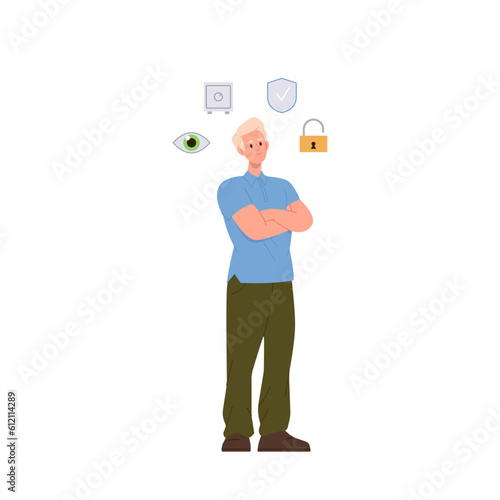 Basic human needs vector illustration of young man prefers banking investment, financial literacy