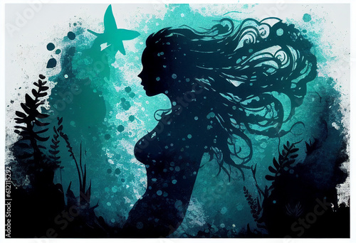 Mermaid in the water. AI Generated