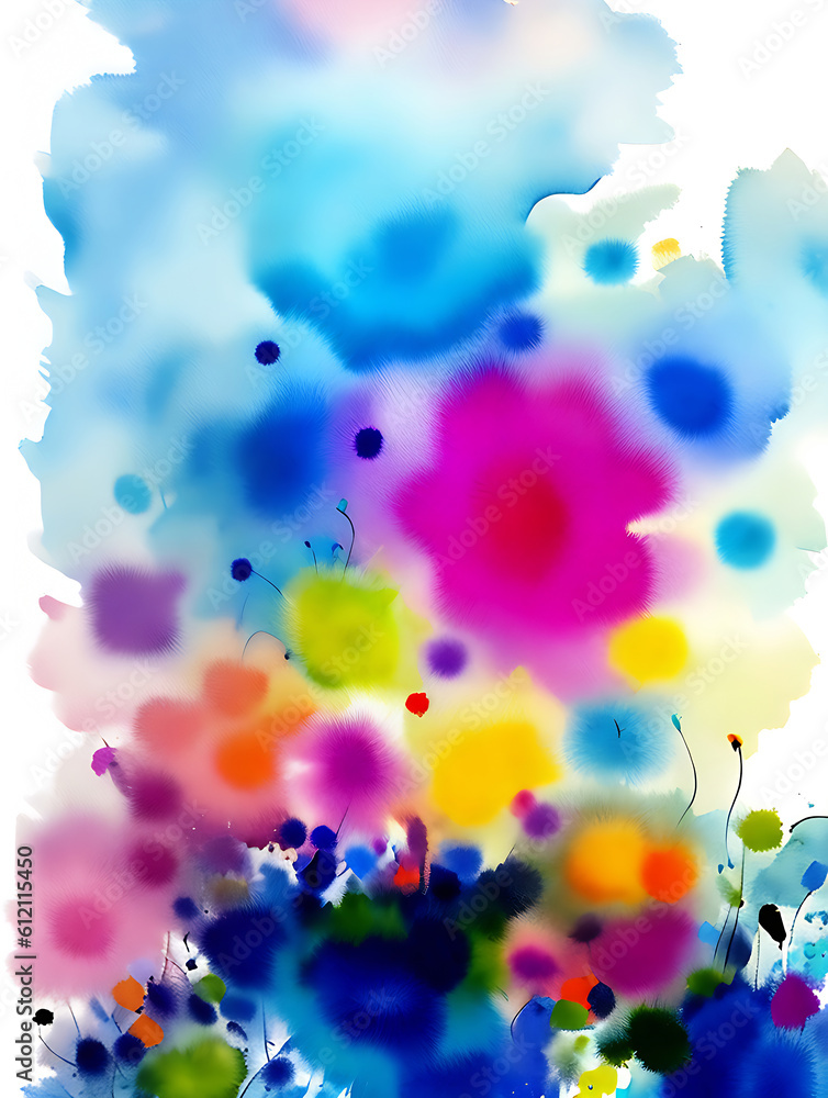 Abstract watercolour paper with flowers and pastels.
