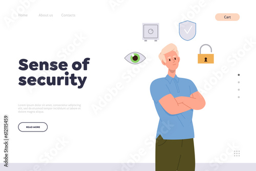 Sense of security concept for online service landing page template offering innovative technology