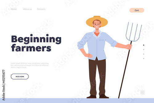 Beginning farmer concept for online service landing page offering help in farming business startup