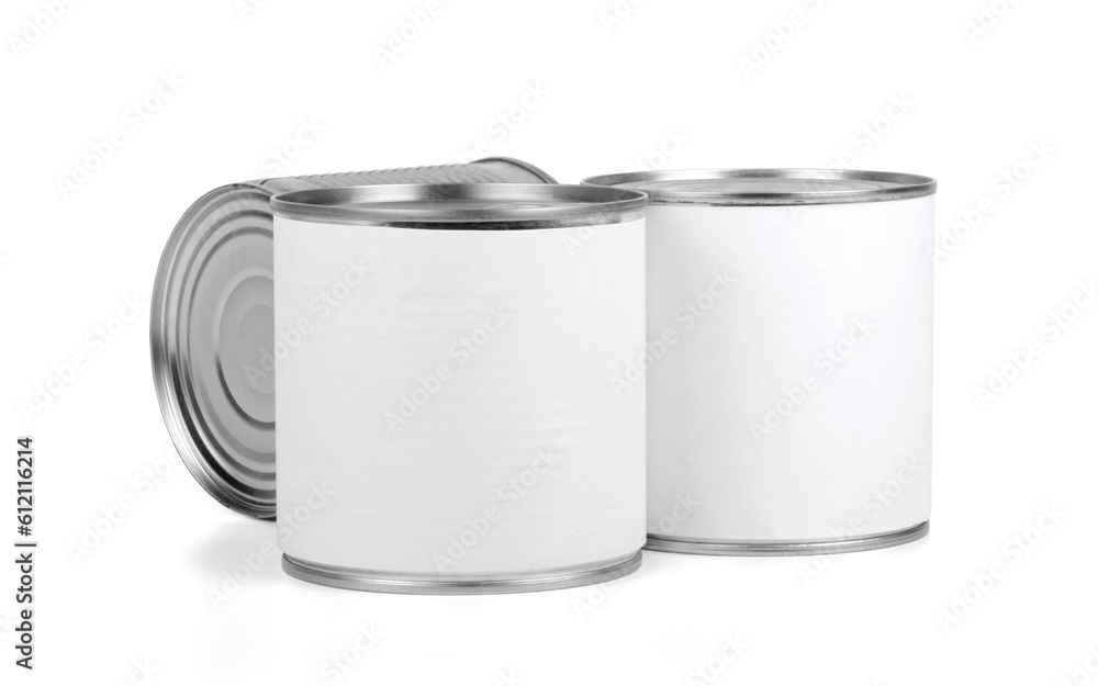 Three different canned food cans isolated on white. Three different canned food cans isolated on white.