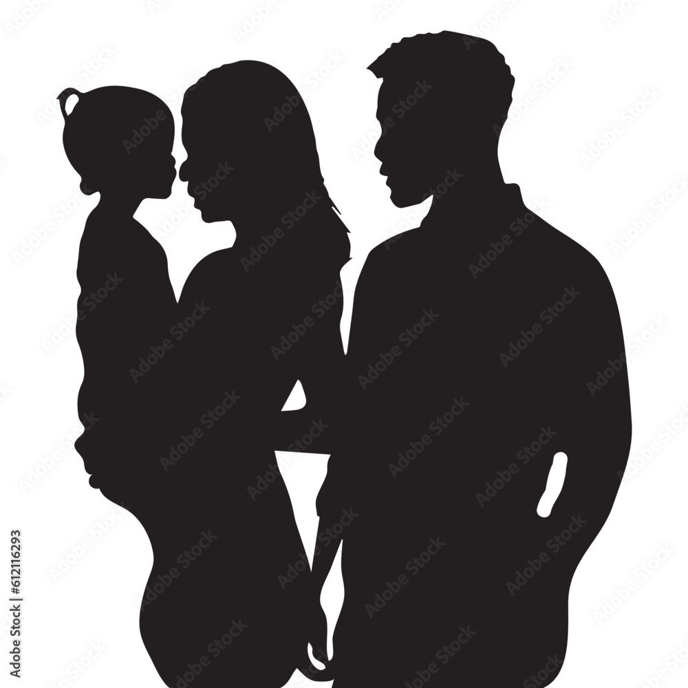 Happy family Father mother and child girl silhouette illustration