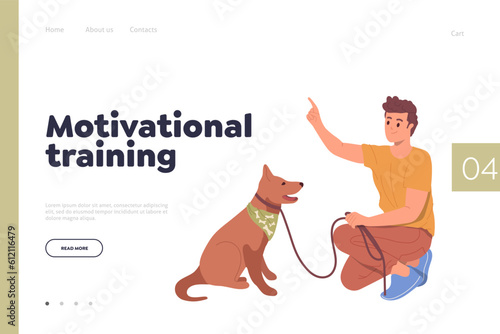 Motivational training concept for landing page advertising dog school class with useful information