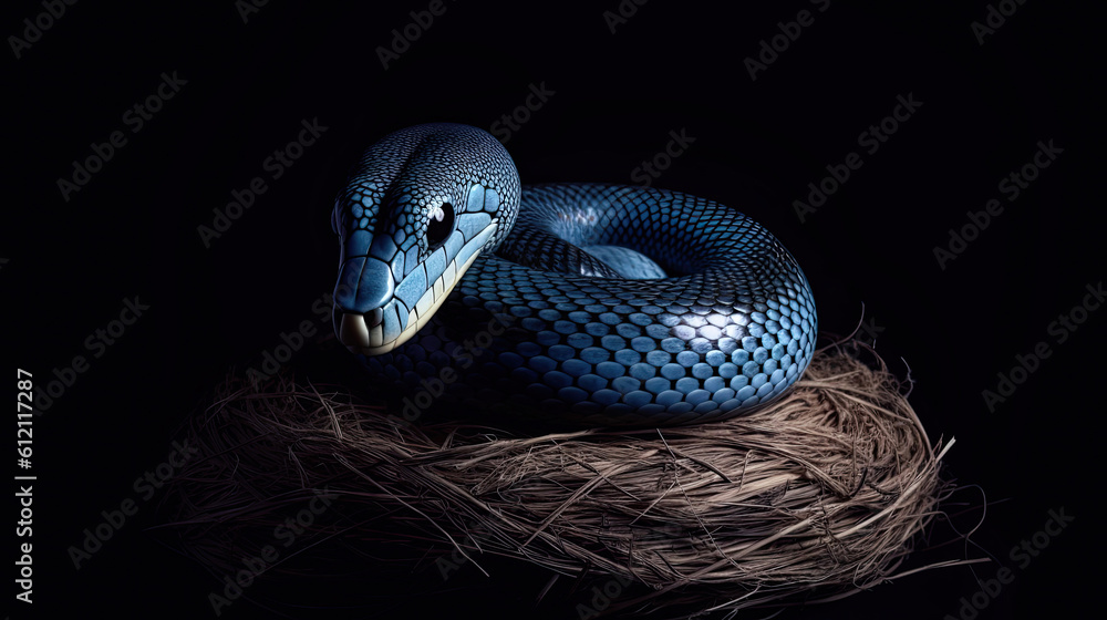Blue snake on black background. Generative AI. (1) Blue snake on black background. Generative AI. (1)