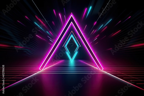 neon triangle on a dark background with futuristic vibes. Generative AI