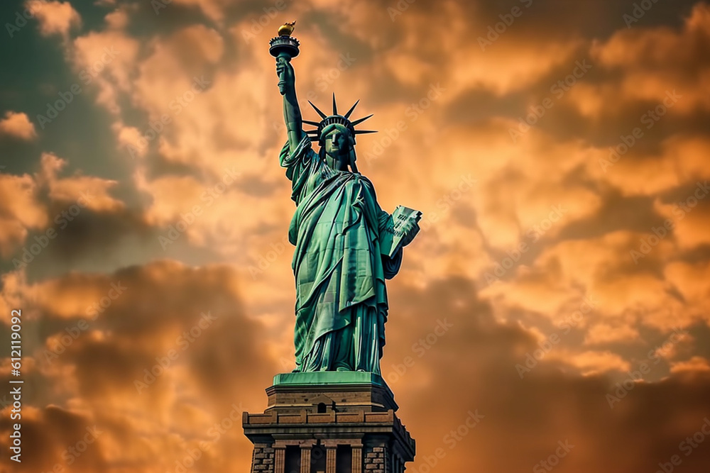 statue of liberty on the background of the city of new york, created with Generative AI Technology