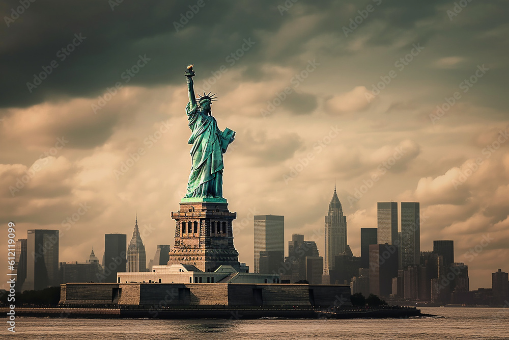 statue of liberty on the background of the city of new york, created with Generative AI Technology