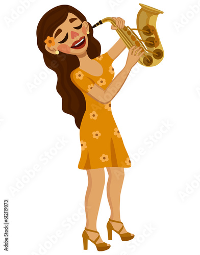 Canvas Print Ilustración de mujer tocando el saxofón