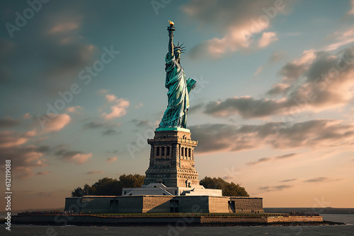 statue of liberty on the background of the city of new york, created with Generative AI Technology