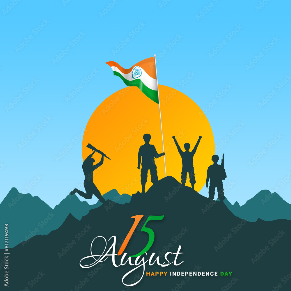Fototapeta premium illustration for Happy Independence Day of India. 15th august celebration poster. Victory. Indian flag illustration. Proud nation. Indian celebration. 2023. swatantrata diwas utsav. Graphics banner