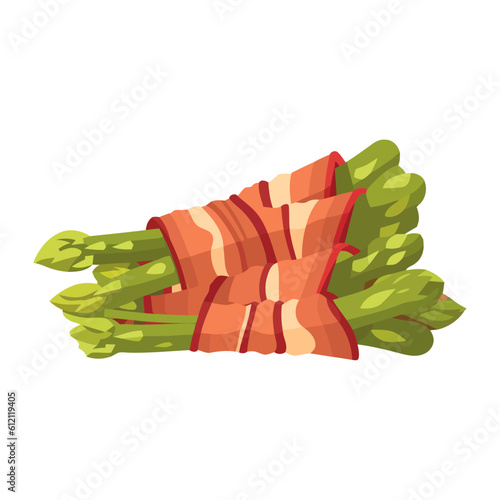 Fresh asparagus with bacon slices