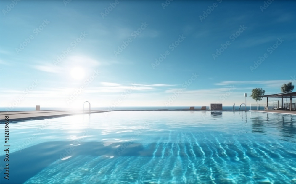 relaxation palm luxury water home blue pool swimming large summer. Generative AI.