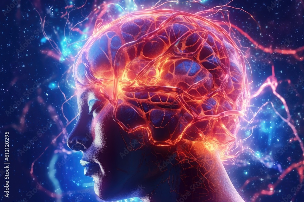 Close up of human brain showing neurons firing and neural extensions Close up of human brain showing neurons firing and neural extensions