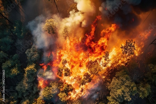 Forest fire with trees on fire