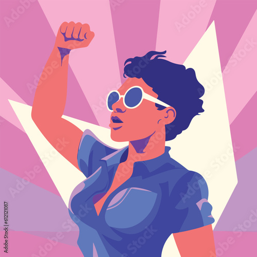 strong woman with fists up representing lgbt diversity cause, vector illustration