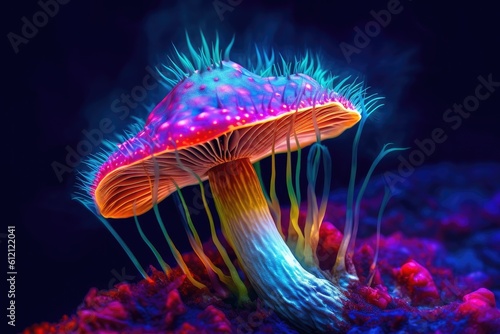 Fantasy magic mushrooms in neon light