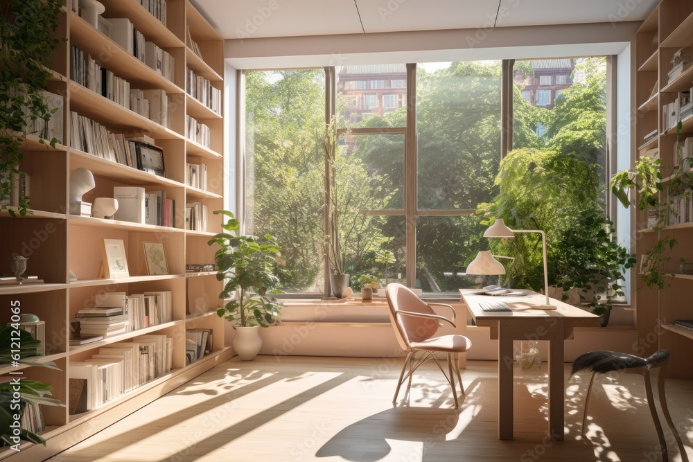 Sustainable Green Co-working Office Interior. Photo generative AI