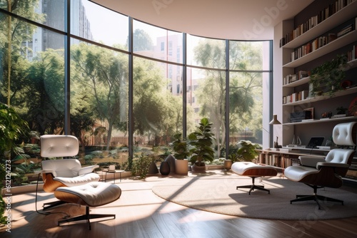 Sustainable Green Co-working Office Interior. Photo generative AI