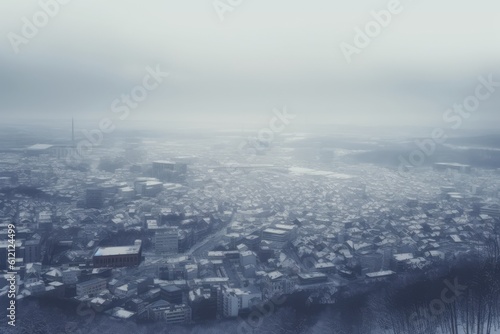 Winter Cityscape Viewed Through a Window. Generative AI