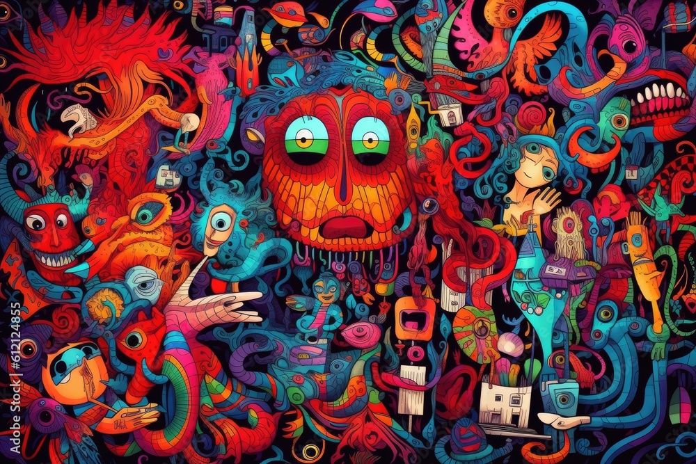 Fototapeta premium Colorful doodle art Generative AI