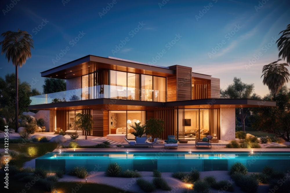 Modern house real estate exterior architecture of luxury home in beautiful villa Generative AI