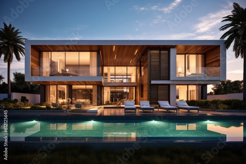 Modern house real estate exterior architecture of luxury home in beautiful villa Generative AI