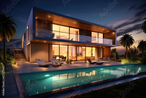 Modern house real estate exterior architecture of luxury home in beautiful villa Generative AI