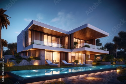 Modern house real estate exterior architecture of luxury home in beautiful villa Generative AI © ChaoticMind