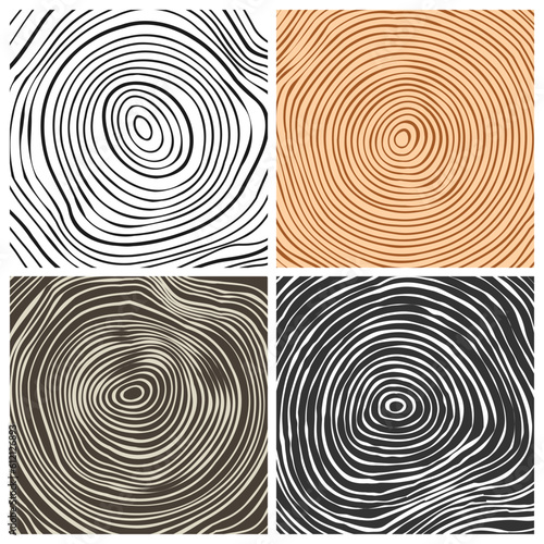 Tree trunk cut textures  pine or oak slice. Sawn timber  wood. Brown wooden texture with tree rings. Hand drawn sketch. Vector illustration