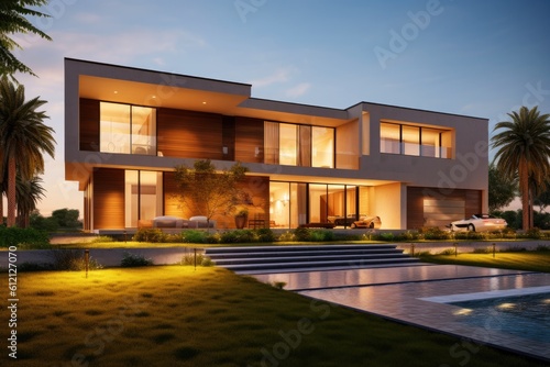 Modern house real estate exterior architecture of luxury home in beautiful villa Generative AI © ChaoticMind