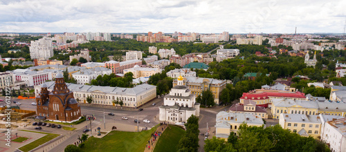 View from drones of city center and Golden Gate in Vladimir, Russia