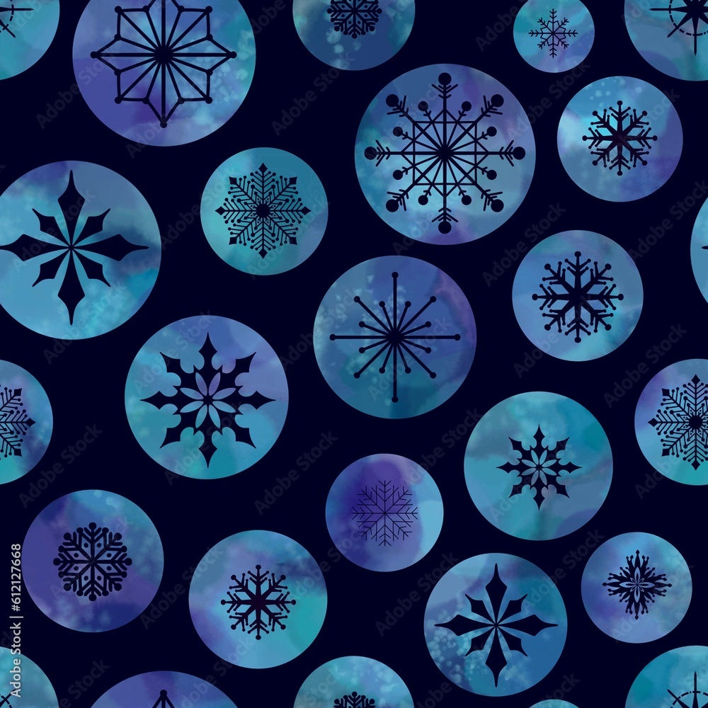 Winter abstract watercolor snowflakes seamless Christmas polka dots pattern for new year gift box and wrapping Winter abstract watercolor snowflakes seamless Christmas polka dots pattern for new year gift box and wrapping