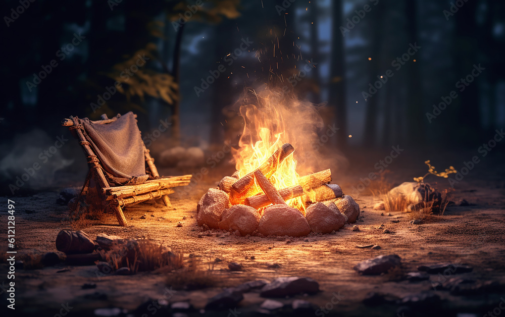 campfire, Unwind in the tranquil surroundings of the forest by having a bonfire outdoors. Generative AI campfire, Unwind in the tranquil surroundings of the forest by having a bonfire outdoors. Generative AI