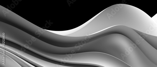 An abstract black and white background with curves, in the style of streamline elegance. 21 to 9 aspect ratio. Generative AI