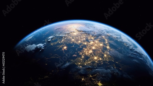 a view of the earth from space at night  generative AI