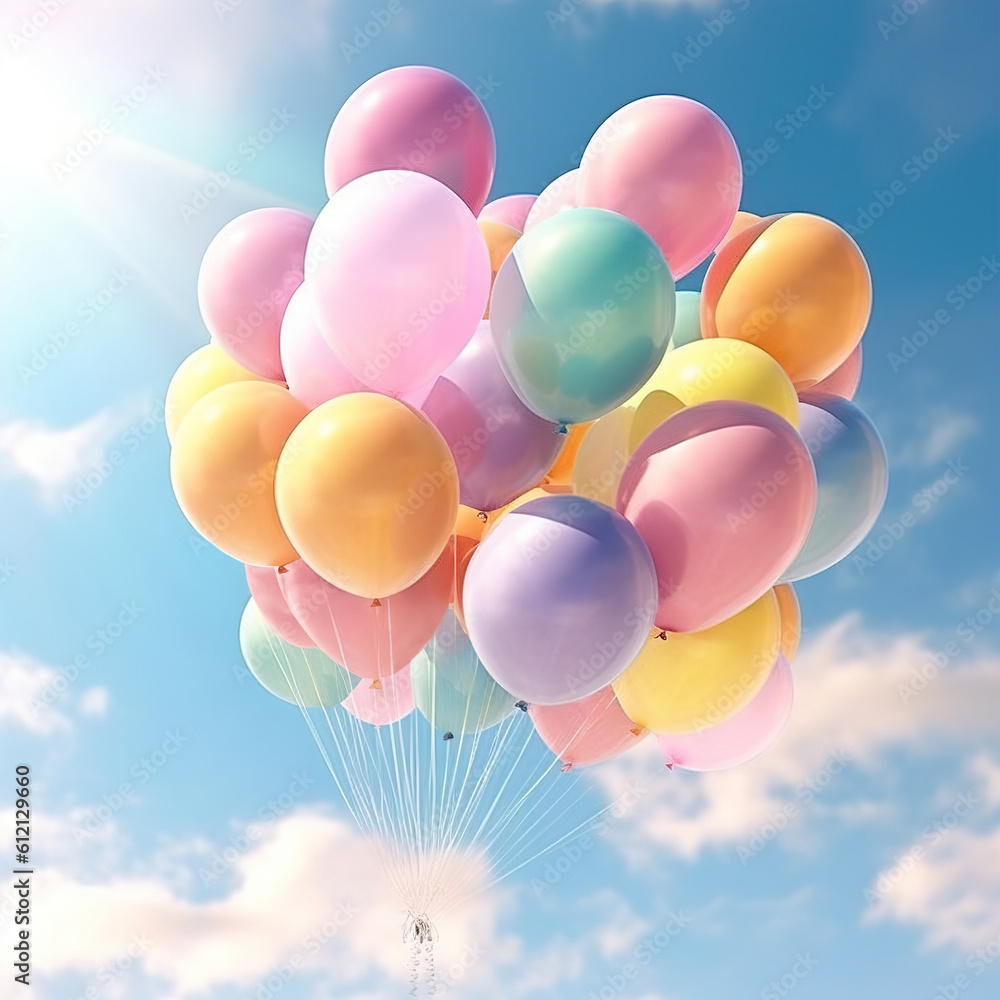 Balloons floating. Сelebrating concept.AI generated. Balloons floating. Сelebrating concept.AI generated.