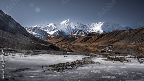 Snow mountains and ice lakes.